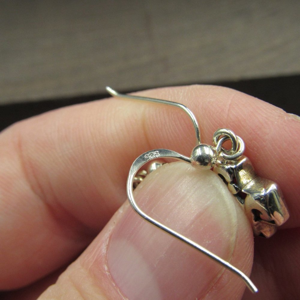Sterling Silver Ornate Cutout Plus Shape Dangle Earrings Vintage - Picture 3 of 6